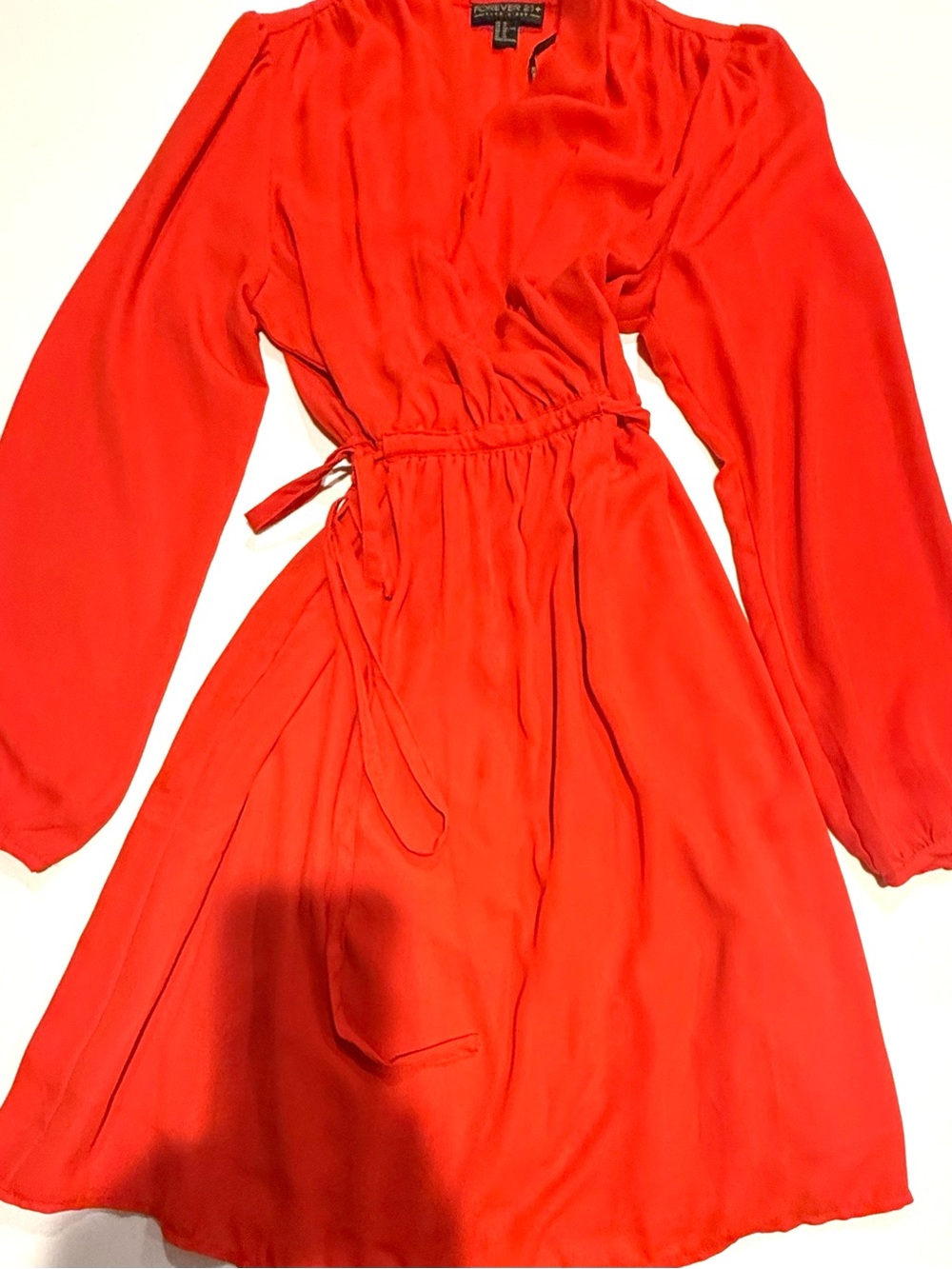Forever 21 Red Long Sleeve Wrap Tie-Waist Dress